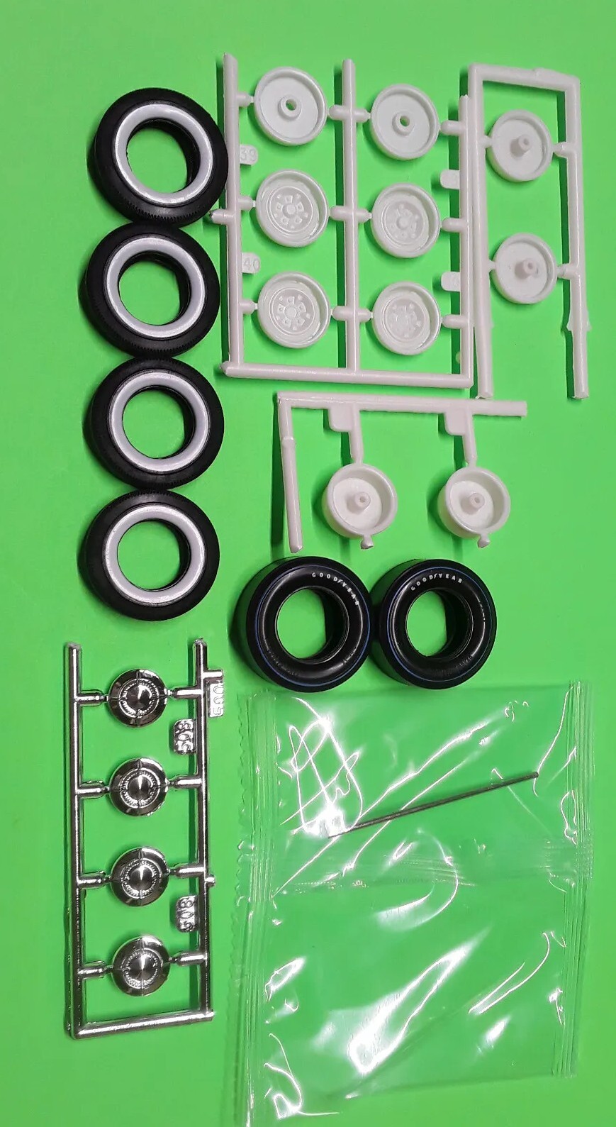 1962 Chevy Bel Air 1/25 Dog Dish Hubcaps Rim Whitewall Tires Goodyear