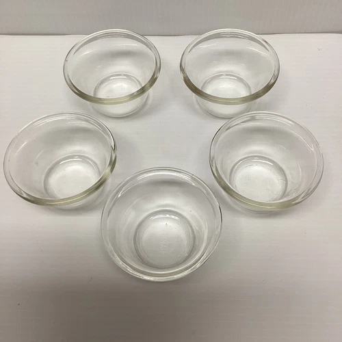 Vintage Set of Five PYREX Clear Glass Custard Dessert Ramekin Cups or Bowls~414