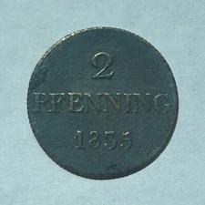 1835 Bavaria 2 Pfennig Copper Coin