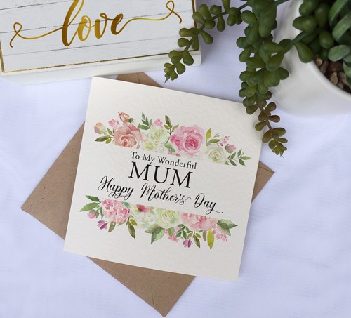 Pink roses MOTHERS DAY card wonderful MUM Mam Nan Nana Nanna floral frame rustic - Picture 4 of 18