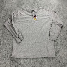 Vintage Mickey Unlimited Gray Henley Shirt Embroidered Long Sleeve Size L