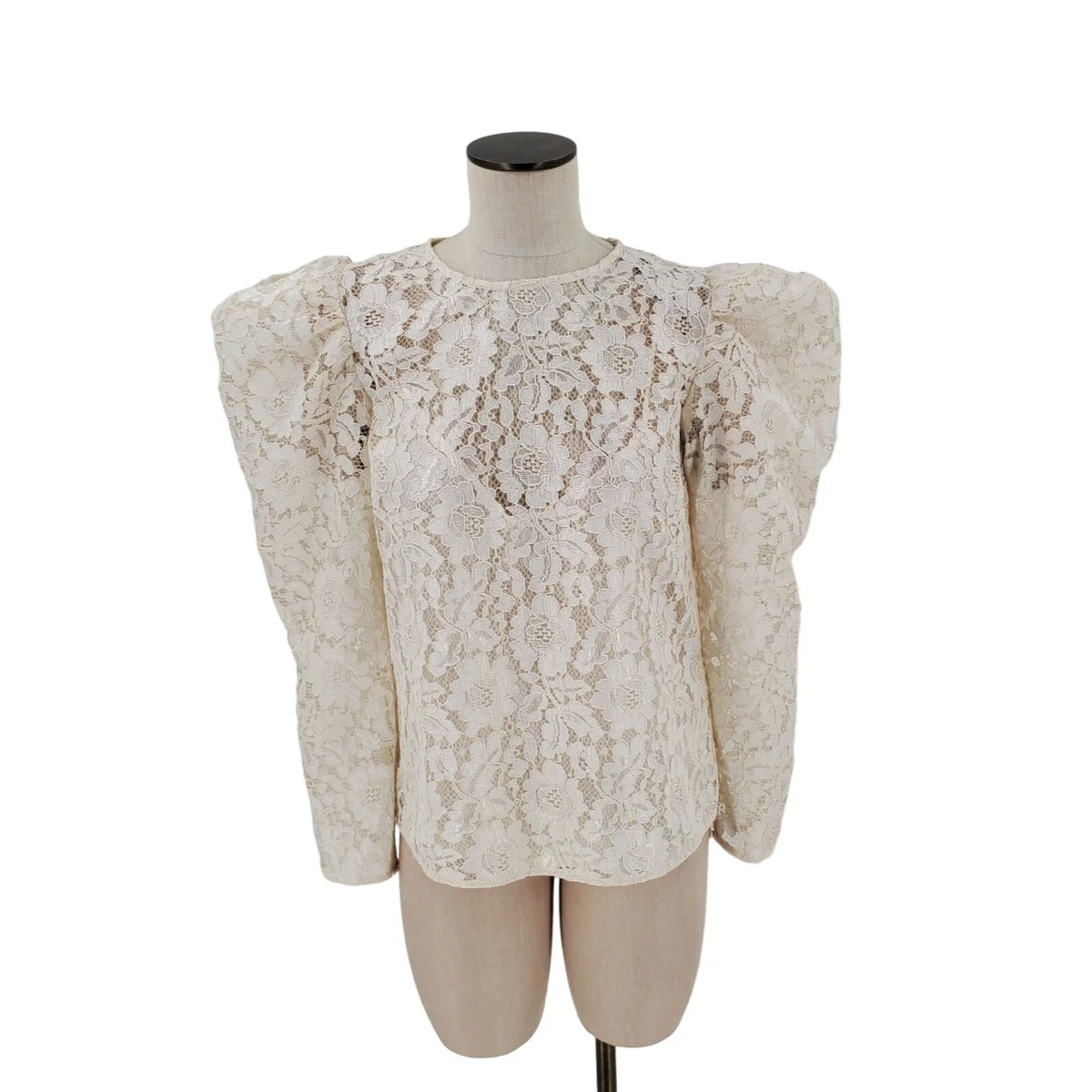 Express Lace Top Long Sleeve With Puff With Cami Off White Size Small New