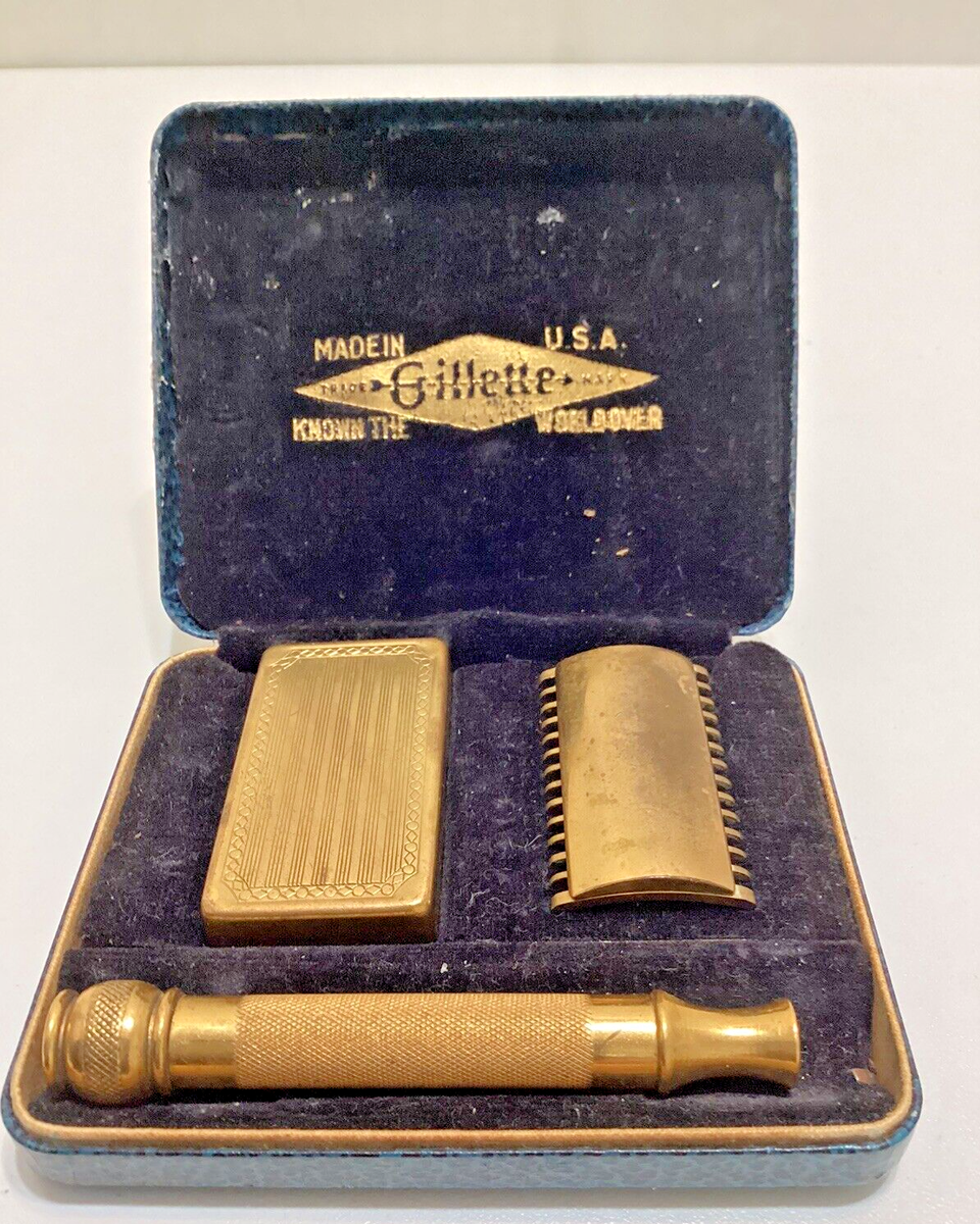 Vintage Gillette Gold Safety Razor 1928-1929 in Case, 2428 Razor