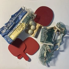 Vintage Ping Pong Table Tennis Plastic Wood Paddles Set w/ Net Balls Brackets