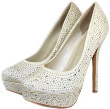 New Women Jeweled Rhinestone Crystal Dress Pump Shoe Stiletto High Heel Platform