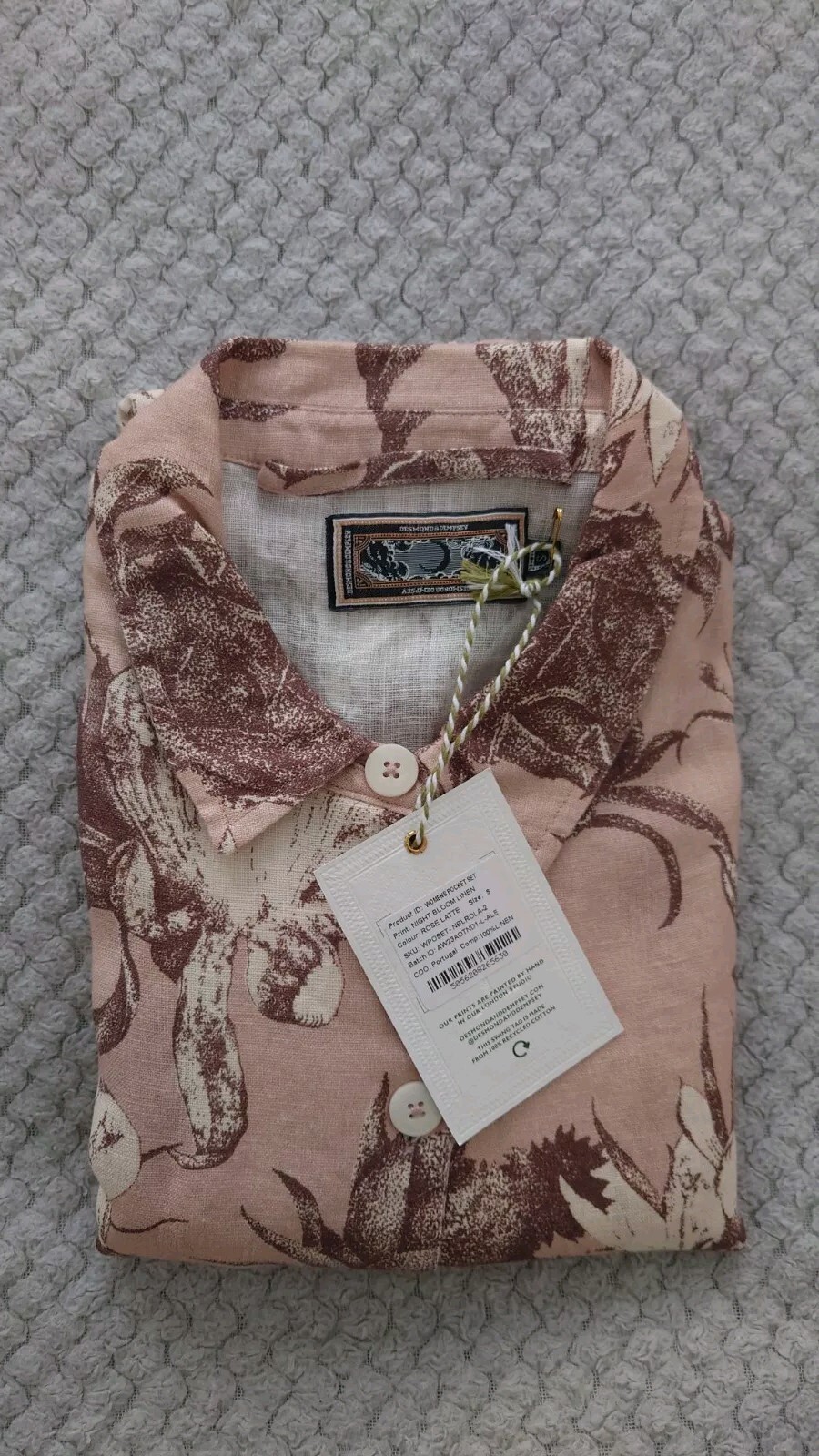 Desmond & Dempsey Pocket Pyjama Shirt Only Night Bloom Print Rose Latte Linen S