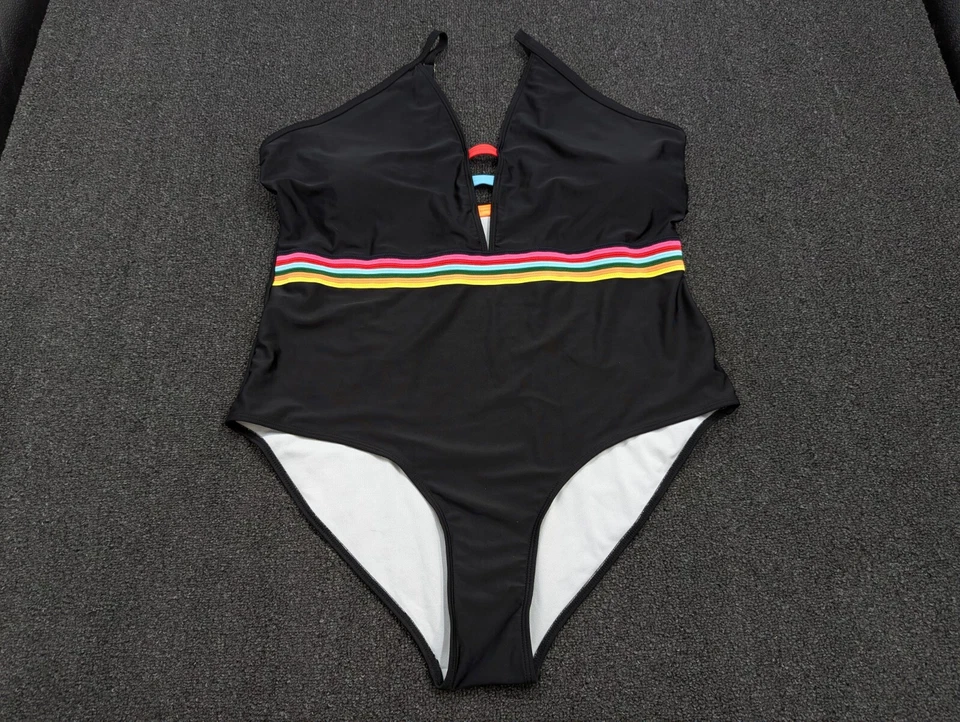 Shein Black & Rainbow Stripe One Piece Swimsuit Bathing Suit Plus Size 3XL - Image 2 of 4