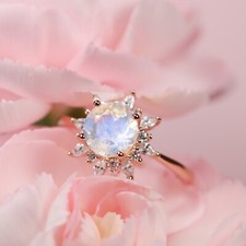 925 sterling silver hallo rainbow moonstone engagement wedding ring set