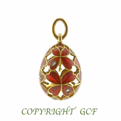 Victorian Edwardian 14K Gold Diamond Red Enamel Clover Easer Egg Pendant Charm🐣 - Picture 2 of 4