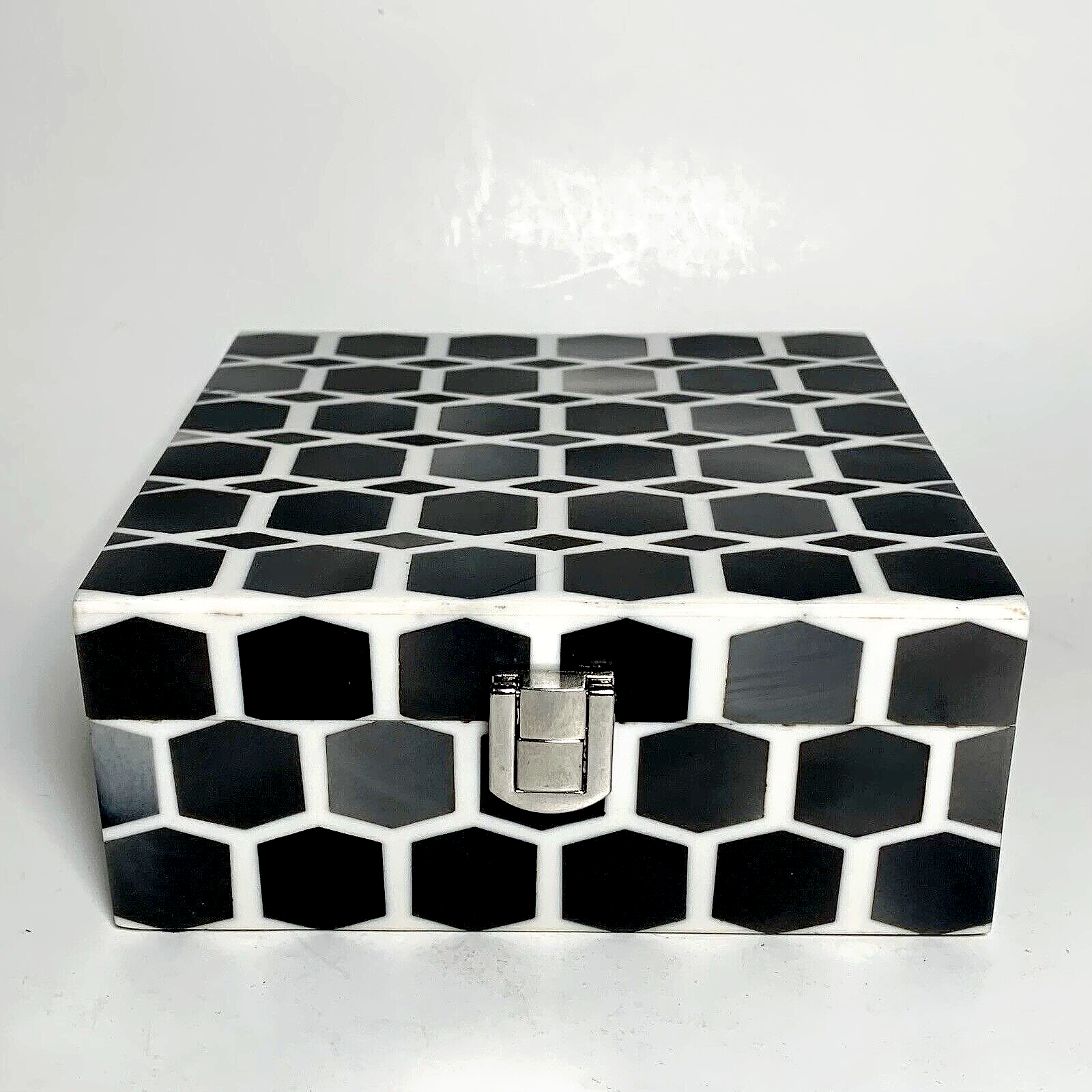 Global Views Inlaid Bone Resin Trinket Box Cream Gray 6 Inch Storage