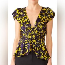 ALC Aya Silk Floral Jacquard Top in Yellow, Purple, and Orange - 0