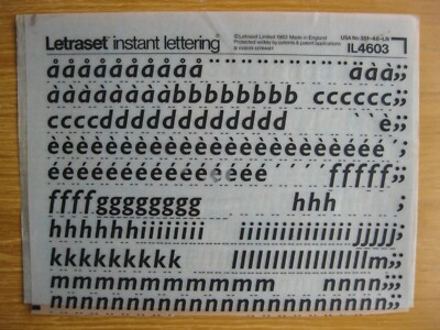1/2 x Bogen Letraset Lower GILL SANS BOLD ITALIC 48pt 12,0 mm Bogen 4603 (bb)