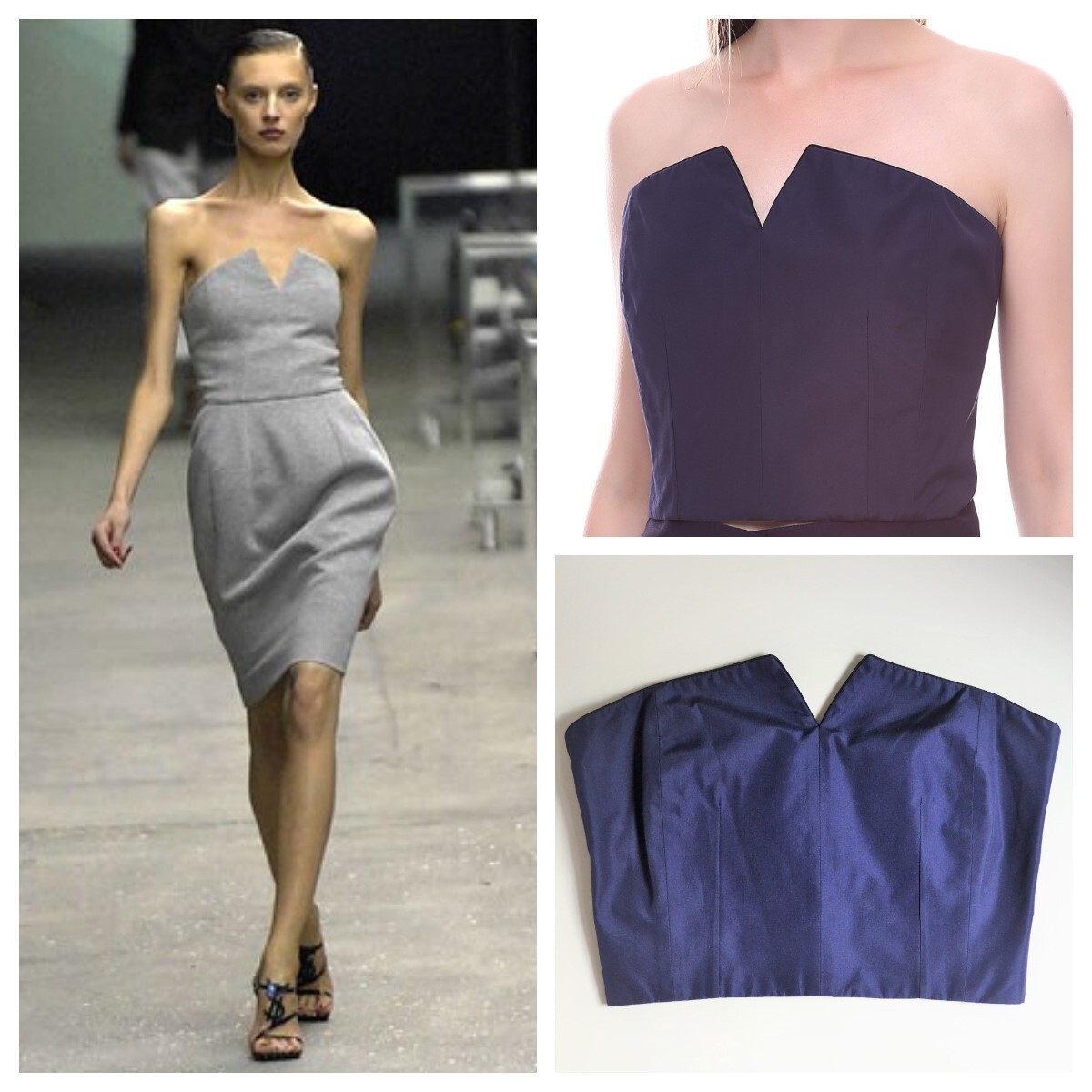 Top corsetto seta YVES SAINT LAURENT SS 2009 38 M Francia blu Stefano Pilati nuovo