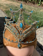 Professional Ballet Tiara Headpiece Gold AB Crystal Turquoise Gamzatti Odalisque