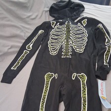 Cat  Jack Skeleton Pajama Suit With Hoodie Kids Size L 10/12 New