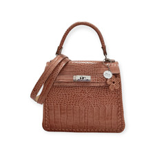 Borsa rosa antico in vera pelle e uncinetto–artigianale fatta a mano c/tracolla