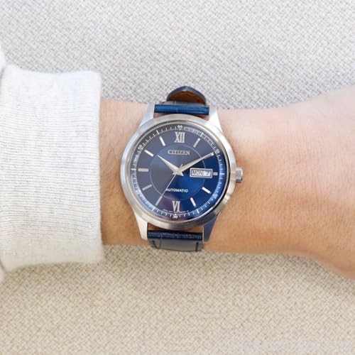 CITIZEN NY4050-11L Automatic Watch Blue Dial Leather Strap Mens