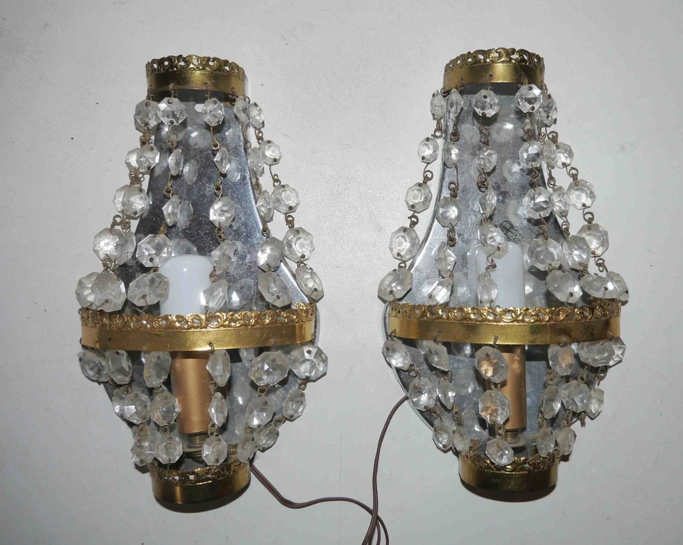 Paire d'appliques vintage à pampilles années 50's - Photo 4/4