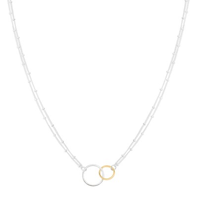 'Pagosa' Circle Linking Station Necklace in Sterling Silver and 14K Yellow Go...