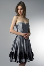 Pleated Rosette Strapless Cocktail Dress