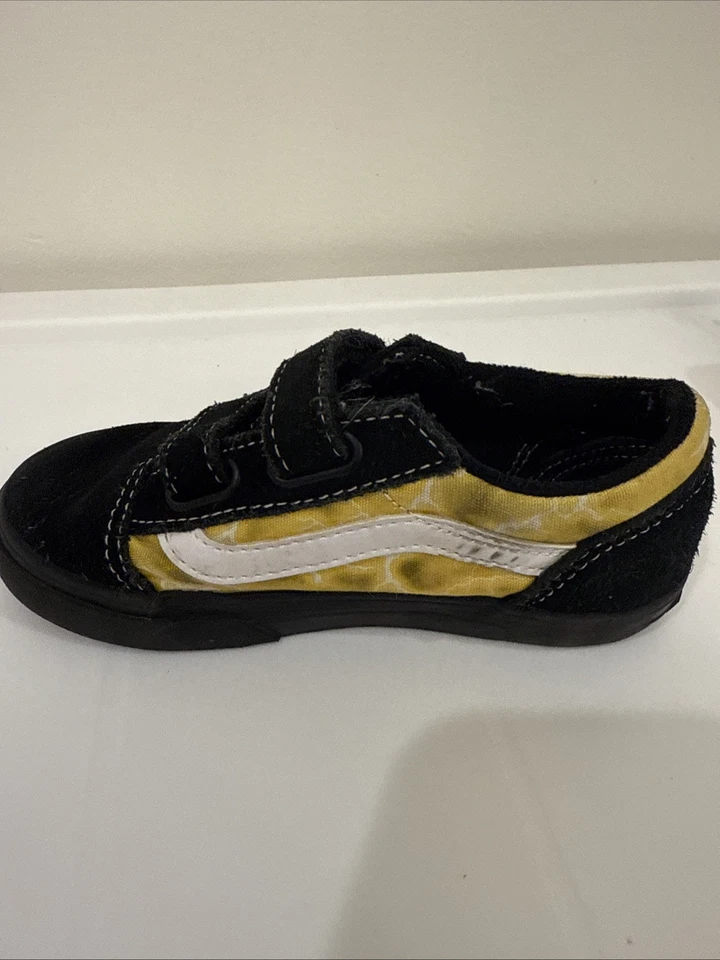 VANS Black/Yellow Kids 9c Old Skool Sneakers Low Top Hook And Loop Closure - Image 4 of 4