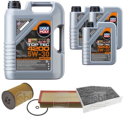 FEBI BILSTEIN Inspektionspaket 8L Liqui Moly Top Tec 4200 5W-30 für VW Caddy IV