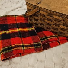 Vintage Red, Black, Yellow Tartan Plaid Wool Throw Camping Decor Blanket WPL1675