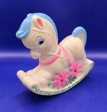 Vintage 1960s Chiming Plastic Rocking Horse w/Pink Flowers Accents WORKS     