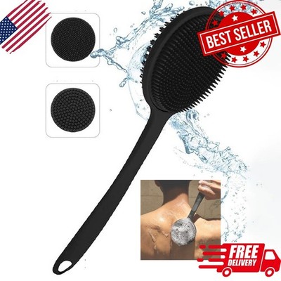 Long Handle Silicone Back Scrubber, Double Sided Bath Body Brush for Shower Men