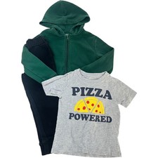 Cat  Jack Carter's Boys 3pc Set 4T 4/5 Green Hoodie Black Joggers Pizza Tee