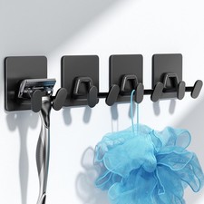 Adhesive Shower Hooks for Inside - Extra Sticky Stainless, 4 Pack, Black