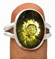 Natural Hand Carved Labradorite 925 Solid Sterling Silver Ring Sz 9.5
