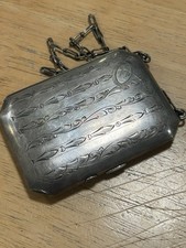 Antique GERMAN SILVER Compact, Coin Purse on a Chain