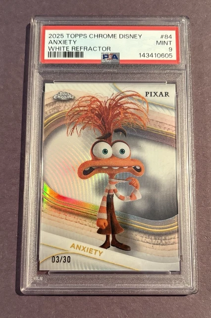 2025 Topps Chrome Disney #84 Anxiety White Refractor /30 PSA 9 MINT Pixar