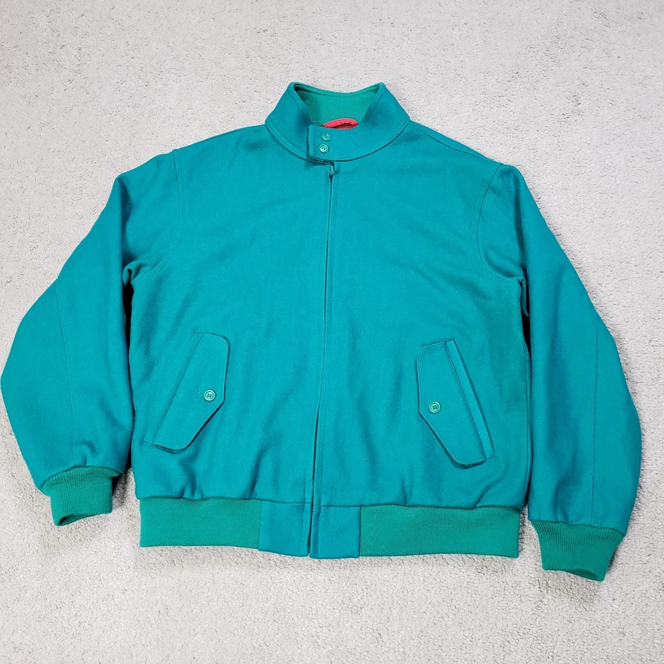 90 年代复古 Izod 飞行员羊毛夹克男式 M 绿色红羊毛衬里双翼 — 第 2/4 张图片