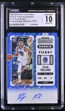 2022 Contenders Rookie Ticket Ryan Rollins Blue Shimmer FOTL Auto/21 CGC 10 PSA
