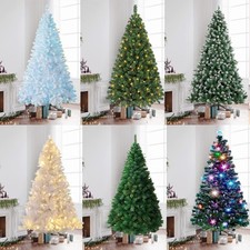 Artificial Christmas Tree Xmas LED Lights Metal Stand Prelit 4FT 5FT 6FT 7FT US