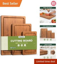 3-Piece Set Bamboo Cutting Board for Kitchen - Crack-Resistant Wood Chopping ...