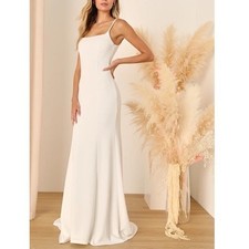 Lulus Blessed Romance Maxi Dress Womens 1X White Button Back Adjustable Strap