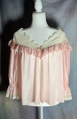 Vintage Amaretta Lingerie Top PINK Sz LARGE Ruffle Ruffles Ruffles OMG Lace Trim