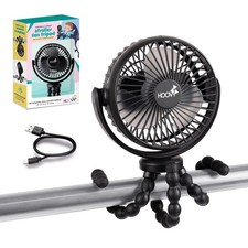Hoovy Portable Rechargeable Stroller Fan with Flexible Tripod Legs, Black