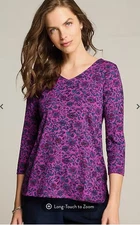 NWT! J JILL 3/4 SLEEVE PIMA V NECK TEE-XL-LOTUS PETAL WOODBLOCK-SOFT!
