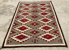Antique Handwoven Navajo Ganado Native Diamond Medallion Gray Rug 88.5x61.8 In
