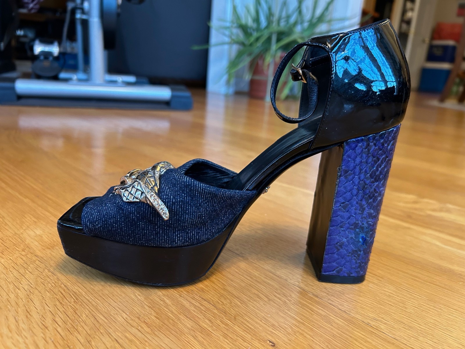 ROBERTO CAVALLI Black Purple Blue Python Denim Pa… - image 12