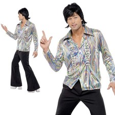 Adult 70s Retro Costume Mens Fancy Dress costume Disco Flares Outfit M-XL