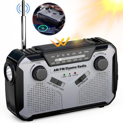 Kurbelradio, Notfallradio mit 2500 mAh Power Bank, Solar Radio Lampe AM/FM