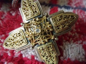 Vintage Konstantino Cross Sterling & 18k Gold Intricate Open Work  22.8 Grams
