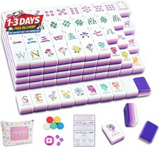 4 Layer Engraved Acrylic Mahjong Tiles Set 160 Pcs with Accessories Flower  4-L
