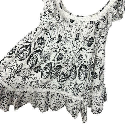Maeve Anthropologie Flutter-Sleeve Babydoll White Black Floral Mini Dress Small - Picture 11 of 16