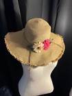 Lucky 7 Womens Sun Hat Wide Brim Pink Flowers On Rope 5” Brim Paper — photo 3